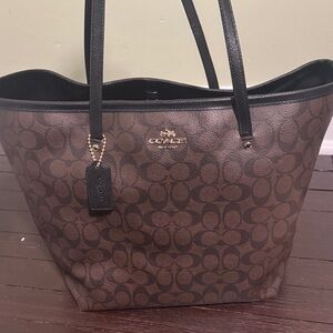 Coach Brown and Black Signature Tote